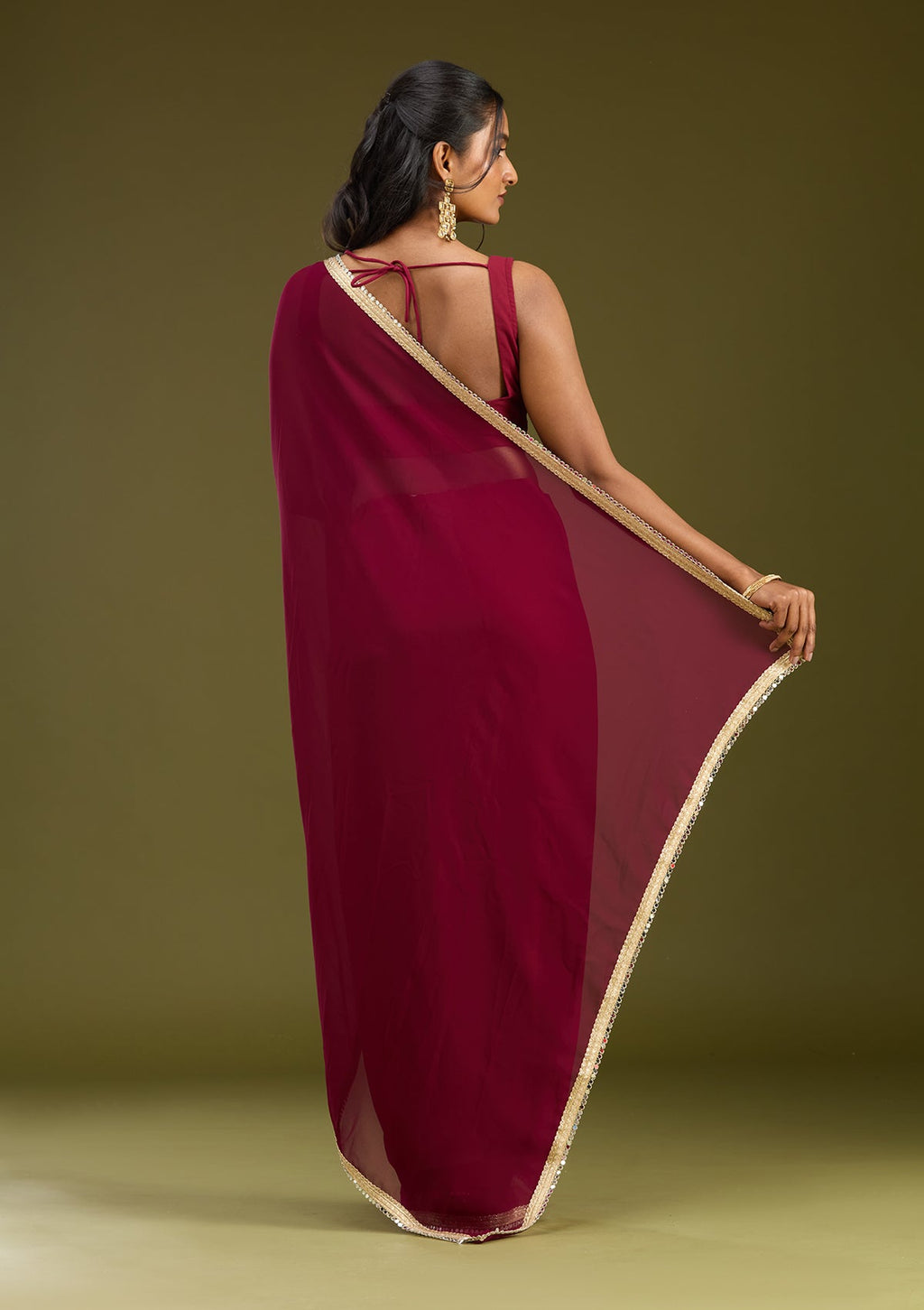 Wine Mirrorwork Georgette Saree