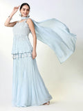 Women's Ethnic Solid Blue Anarkali Kurta Set with Dupatta