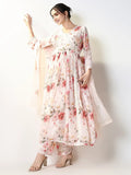 Women's Floral Peach Anarkali Kurta Set with Dupatta