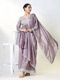 Women's Embroidered Purple Kurta Set with Dupatta