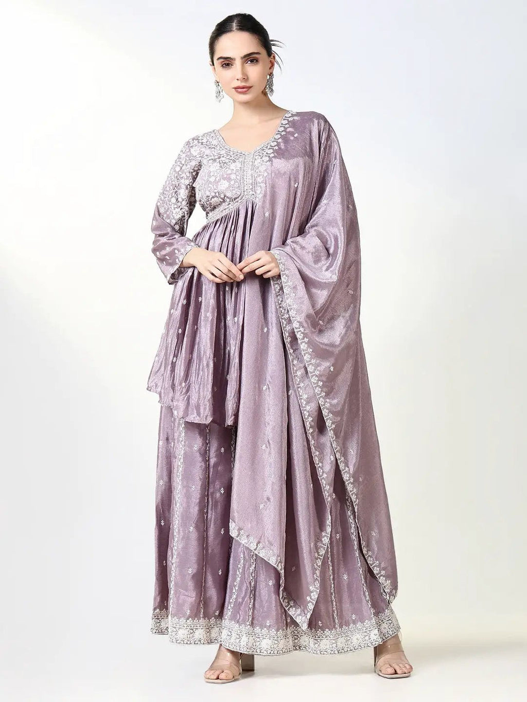 Women's Embroidered Purple Kurta Set with Dupatta