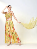 Women's Floral Green Indowestern Top and Palazzo with Dupatta