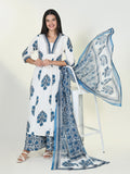 Women's Floral Blue A Line Kurta Set with Dupatta