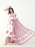 Women's Floral Pink A Line Kurta Set with Dupatta
