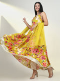Women's Floral Mustard Anarkali Kurta with Dupatta