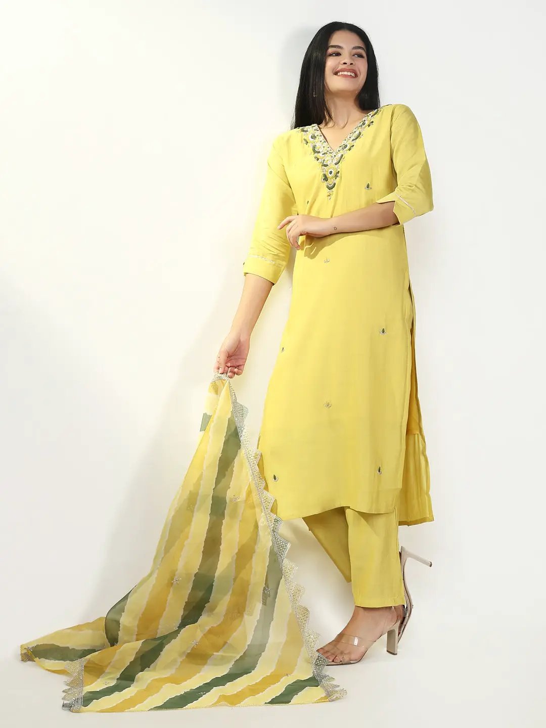 Women's Solid Yellow Kurta Set with Dupatta