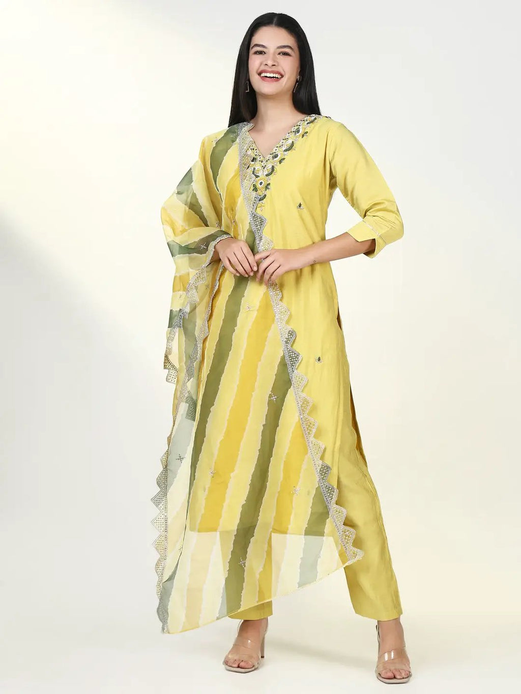 Women's Solid Yellow Kurta Set with Dupatta