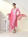 Women's Floral Printed Pink Straight Kurta Set with Dupatta