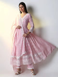 Women's Pink Floral Anarkali Kurta Set with Dupatta