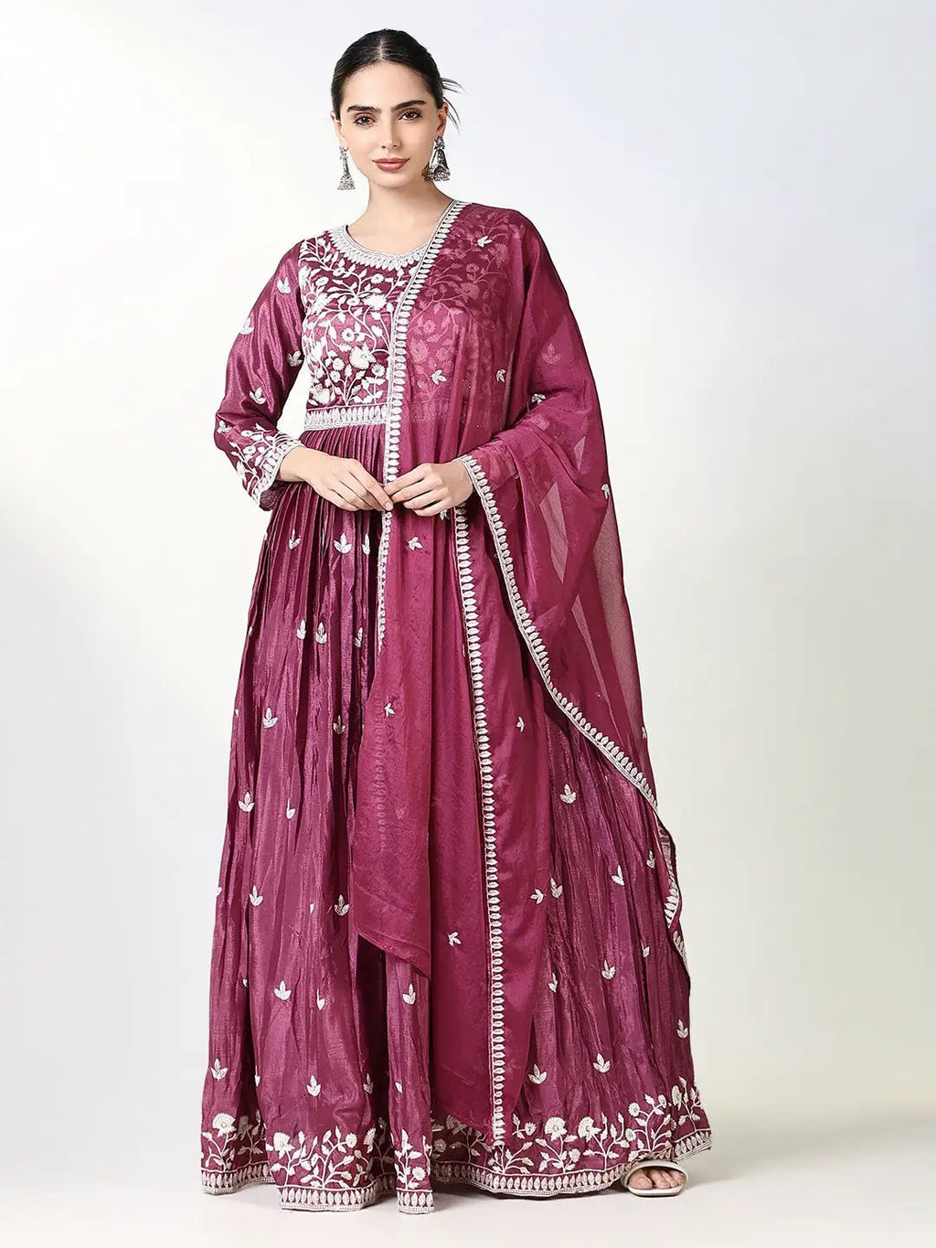 Women's Pink Floral Anarkali Kurta with Dupatta