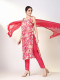 Women's Ethnic Pink Floral Straight Kurta Set with Dupatta