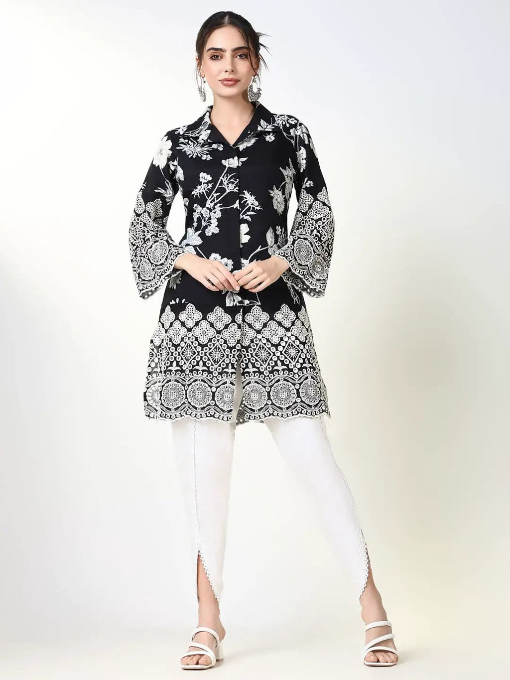 Women's Floral Ethnic Black Straight Kurta Set