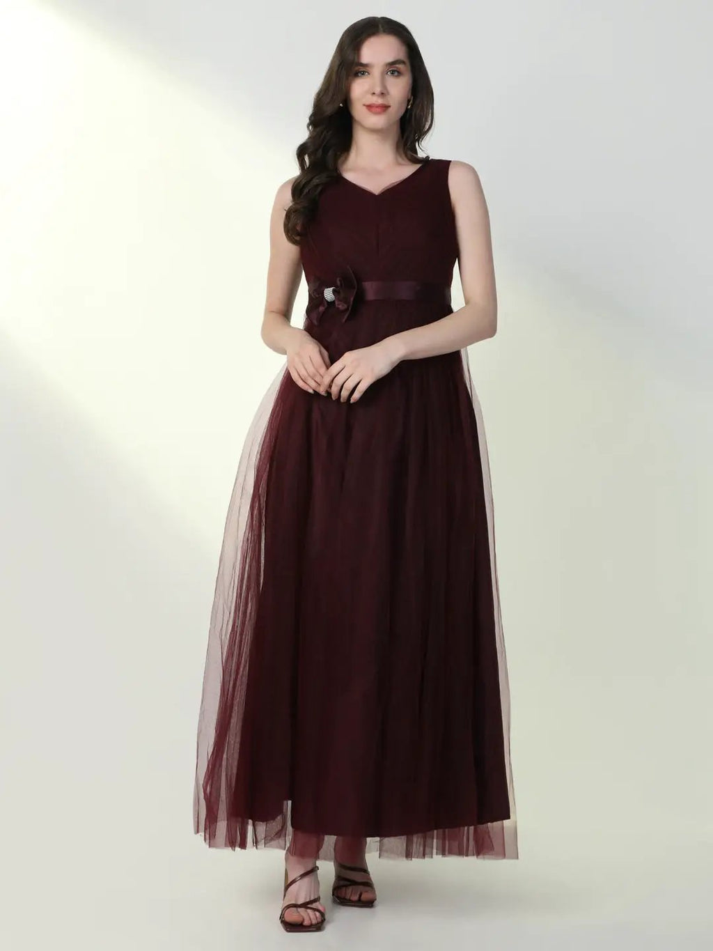 Women's Solid Burgundy Gown Dress
