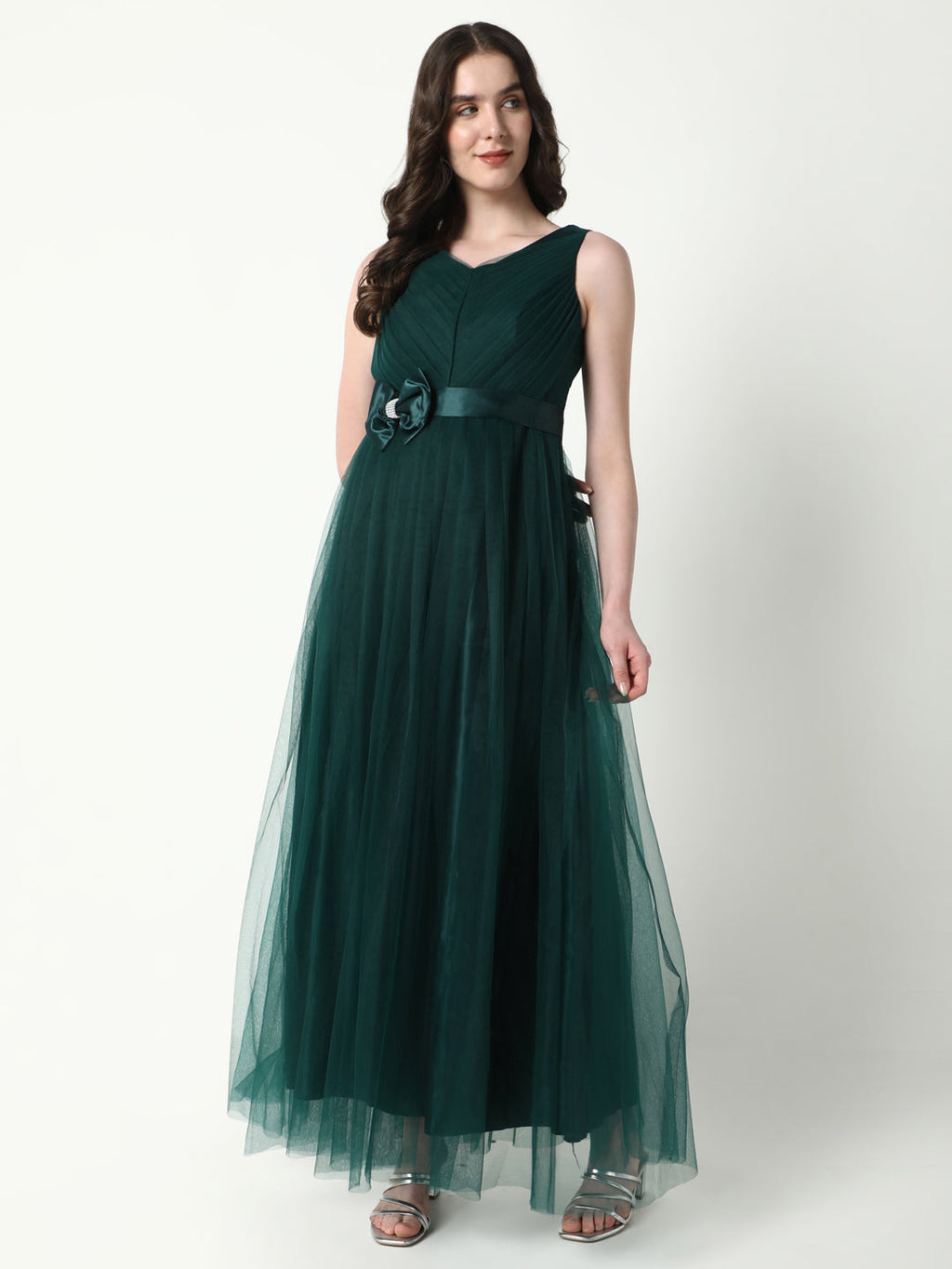 Women's Solid Green Gown Dress