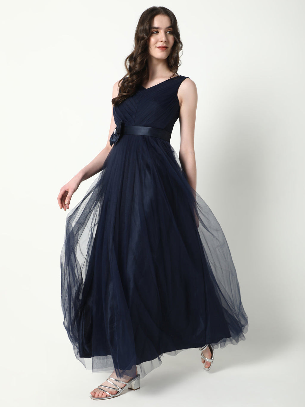 Women's Solid Navy Blue Gown Dress
