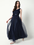 Women's Solid Navy Blue Gown Dress