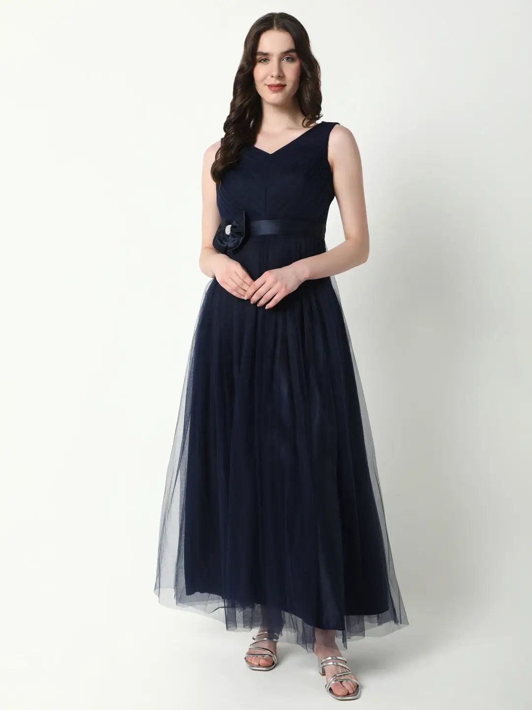 Women's Solid Navy Blue Gown Dress