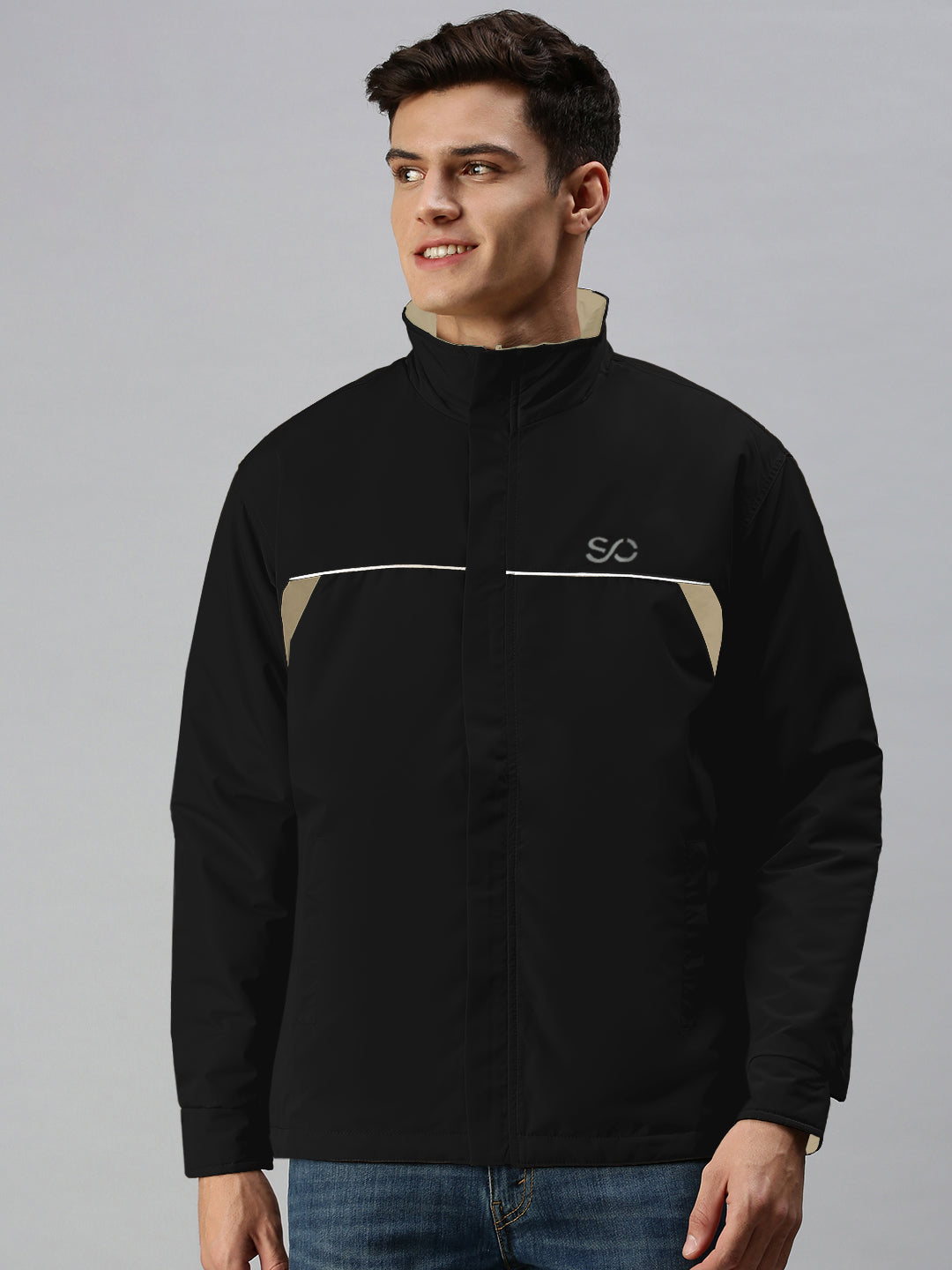 Men's Black Open Front Reversible Zipper Jacket