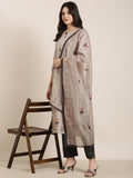 Women's Ethnic Straight Olive Floral Kurta Sets with Trousers & Dupatta