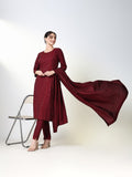 Women's Solid Maroon Straight Kurta Set with Dupatta