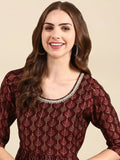 Women's Red Ethnic Motifs Printed Beads and Stones Kurta Set