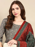 Women's Green Ethnic Motifs Printed Anarkali Kurta Set with Dupatta
