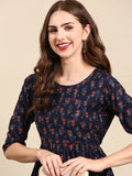 Women's Navy Blue Ethnic Motifs Printed Beads and Stones Kurta Set