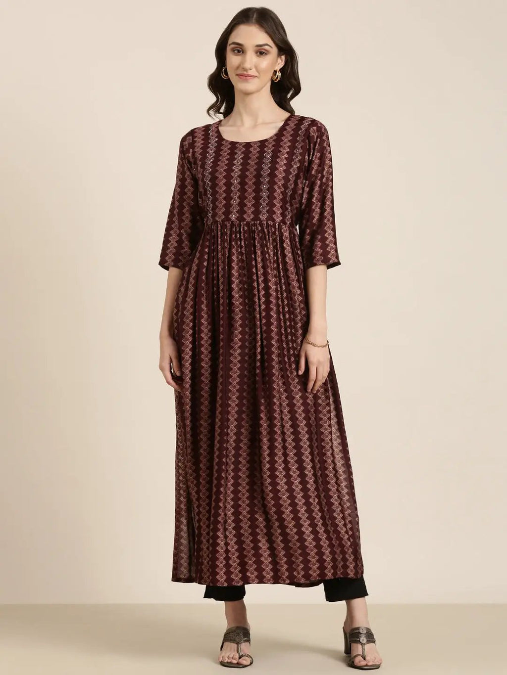 Women's Red Geometric Printed A-Line Kurta