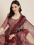Women's Mauve Floral Printed Regular Thread Work Kurta Set With Dupatta