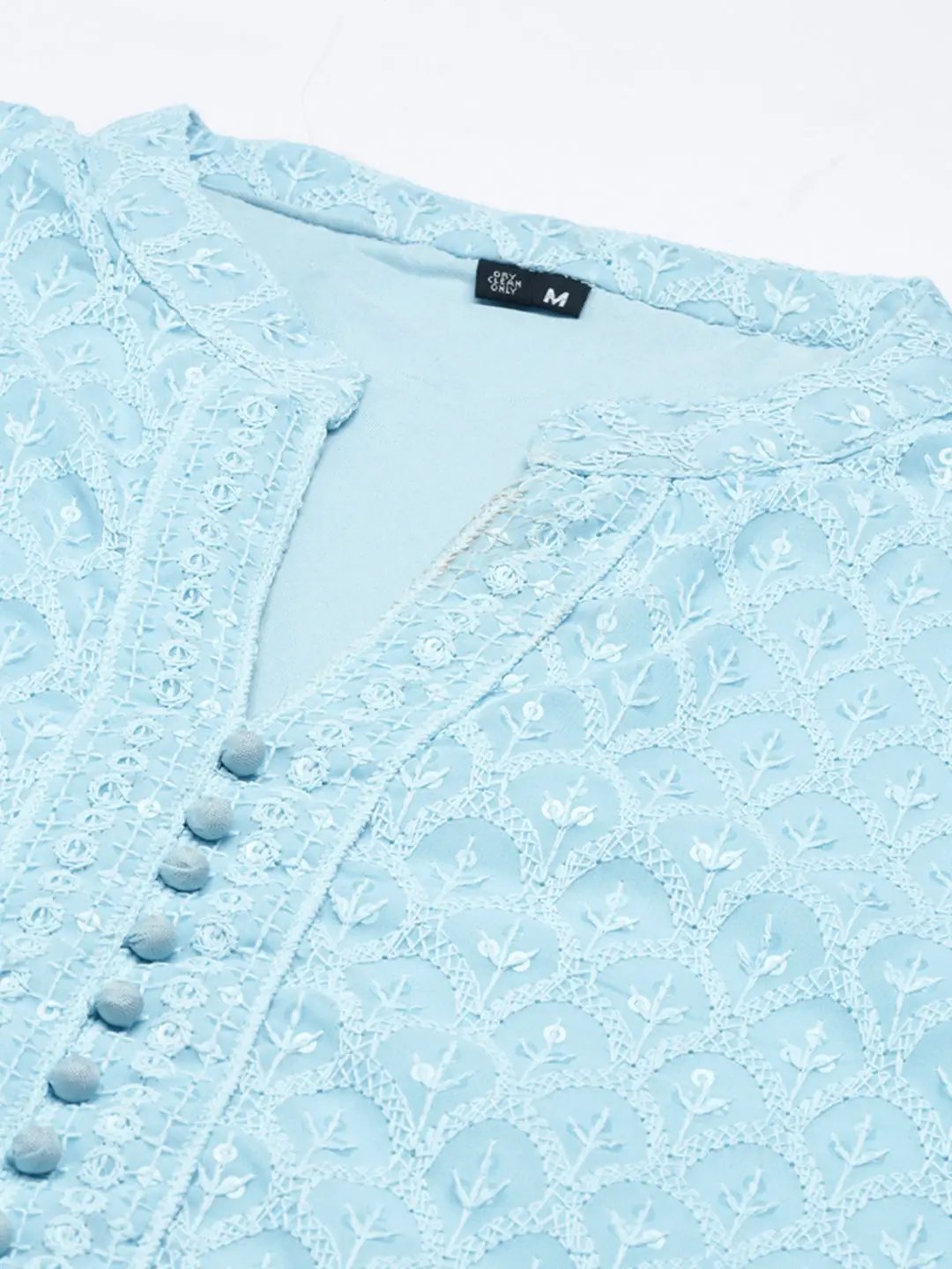 Women's Blue Floral Printed Chikankari Kurta Sets with Palazzos