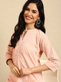 Women's Peach Ethnic Motifs Embroidered Thread Work Kurta Sets