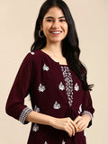 Women's Red Embroidered A-Line Kurta