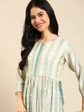 Women's Cream Printed Empire Chanderi Silk Kurta Set
