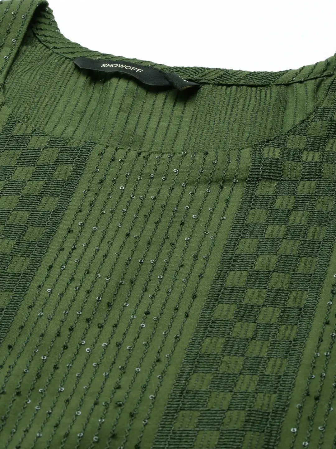 Women's Olive Embroidered Sequinned Kurta Set