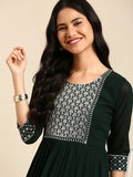Women's Green Floral Thread Work Anarkali Kurta