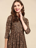 Women's Taupe Floral Printed Beads and Stones Kurta Set