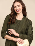 Women's Olive Ethnic Embroidered Kurta Set with Dupatta