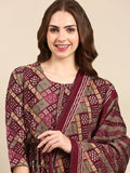 Women's Violet Printed A-Line Kurta Set With Dupatta