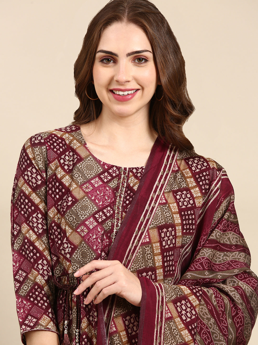 Women's Violet Printed A-Line Kurta Set With Dupatta