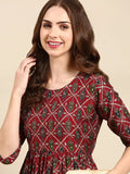 Women's Maroon Ethnic Motifs Printed Kurta Set