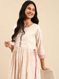 Women's Bandhani Cream Anarkali Kurta Set