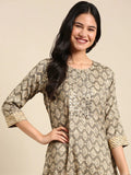Women's Graphic Grey Straight Kurta Set