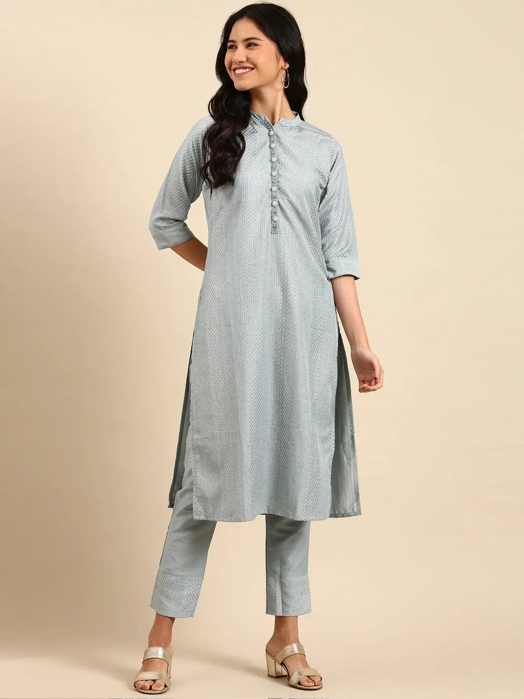 Women's Solid Blue Straight Kurta Set