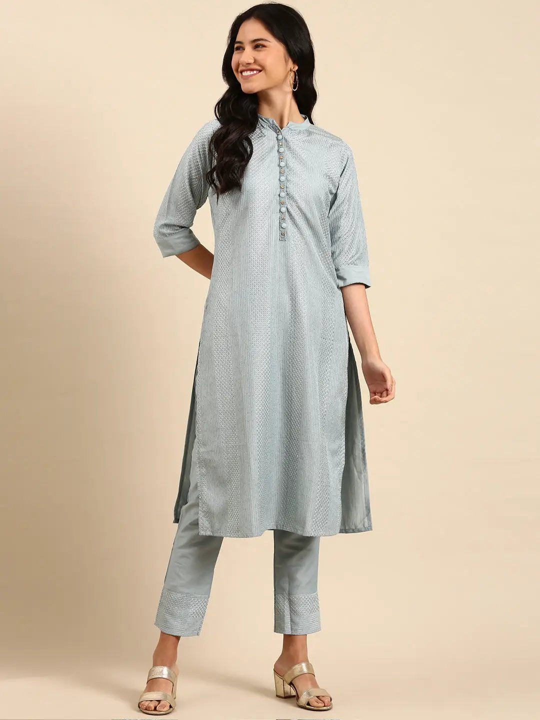 Women's Solid Blue Straight Kurta Set