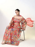 Women's Floral Red Indowestern Top and Palazzo with Dupatta