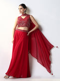 Women's Solid Pink Indowestern Top and Palazzo with Dupatta