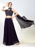 Women's Solid Purple Indowestern Top and Palazzo with Dupatta