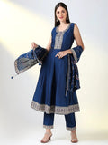 Women's Teal Solid Anarkali Kurta Set with Dupatta