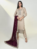 Women's Embroidered Beige Kurta Set with Dupatta
