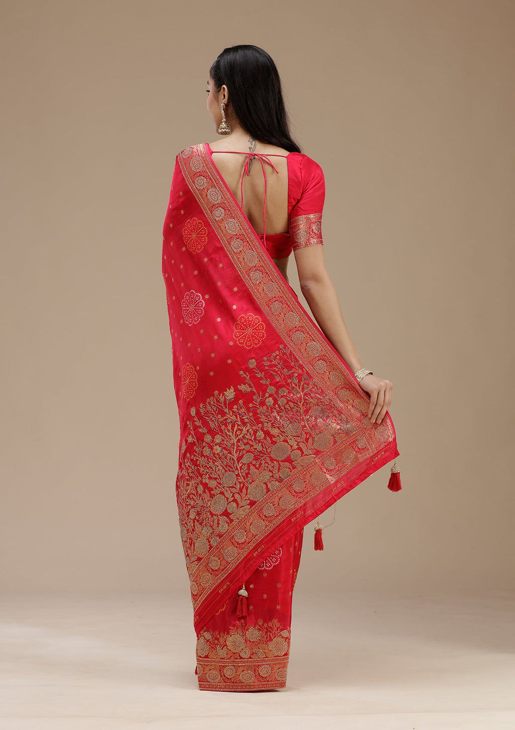 Rani Pink Stonework Silk Saree